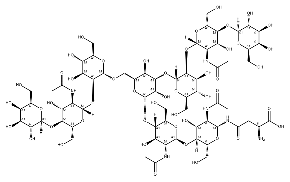 L-Asparagine, N-[O-β-D-galactopyranosyl-(1→4)-O-2-(acetylamino)-2-deoxy-β-D-glucopyranosyl-(1→2)-O-α-D-mannopyranosyl-(1→3)-O-[O-β-D-galactopyranosyl-(1→4)-O-2-(acetylamino)-2-deoxy-β-D-glucopyranosyl-(1→2)-α-D-mannopyranosyl-(1→6)]-O-β-D-mannopyranosyl-(1→4)-O-2-(acetylamino)-2-deoxy-β-D-glucopyranosyl-(1→4)-2-(acetylamino)-2-deoxy-β-D-glucopyranosyl]- 结构式