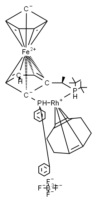 (R)-(-)-1-[(S)-2-(DIPHENYLPHOSPHINO)-FERROCENYL]-ETHYLDI-T-BUTYLPHOSPHINE-(1,5-CYCLOOCTADIENE)-RHODIUM(I)]-TETRAFLUOROBORATE 结构式