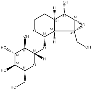 (2S,3R,4S,5S,6R)-2-[[(1aS,1bS,2S,5aR,6S,6aS)-6-hydroxy-1a-(hydroxymethyl)-2,4,5,5a,6,6a-hexahydro-1bH-oxireno[5,6]cyclopenta[1,3-c]pyran-2-yl]oxy]-6-(hydroxymethyl)oxane-3,4,5-triol 结构式