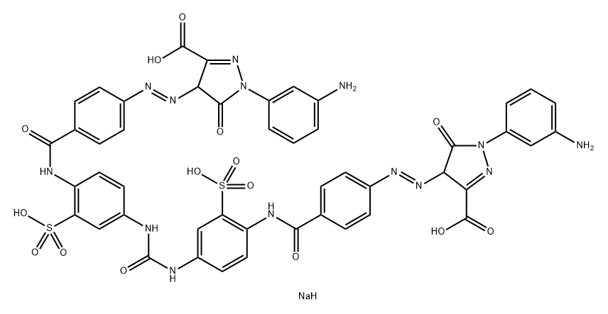 1H-Pyrazole-3-carboxylic acid, 4,4'-[carbonylbis[imino(2-sulfo-4,1-phenylene)iminocarbonyl-4,1-phenyleneazo]]bis[1-(3-aminophenyl)-4,5-dihydro-5-oxo-, tetrasodium salt 结构式