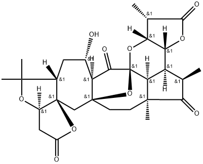 2H,8H-7a,16a-Epoxy-10H-3,9,12,17-tetraoxacyclopent[3',3'a]azuleno[6',5':5,6]cyclooct[1,2,3-cd]-as-indacene-2,5,10,16(1H,13H)-tetrone, tetradecahydro-15-hydroxy-1,4,5a,13,13-pentamethyl-, (1S,3aR,3bS,4R,5aS,7aS,8aR,11aR,13aS,15S,15aR,16aS,16bS,17aR)- 结构式