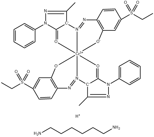 二[4-[[4-(乙磺酰基)-2-羟苯基]偶氮]-2,4-二氢-5-甲基-2-苯基-3H-吡唑-3-羧酸根]合铬酸与1,6-己二胺的化合物 结构式