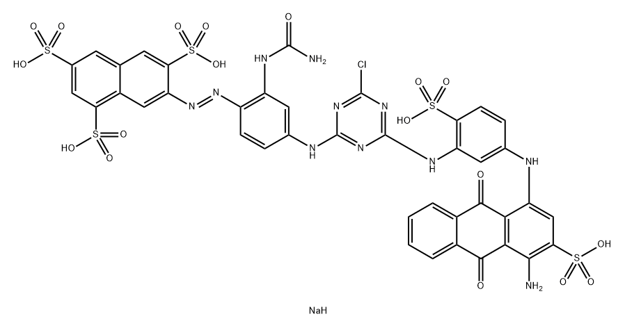 pentasodium 7-[[2-[(carbamoylamino]-4-[4-[[5-[(4-amino-9,10-dihydro-9,10-dioxo-3-sulphonato-1-anthryl)amino]-2-sulphonatoanilino]-6-chloro-1,3,5-triazin-2-yl]amino]phenyl]azo]naphthalene-1,3,6-sulphonate 结构式