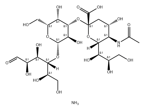 D-Glucose, O-(N-acetyl-.alpha.-neuraminosyl)-(23)-O-.beta.-D-galactopyranosyl-(14)-, monoammonium salt 结构式