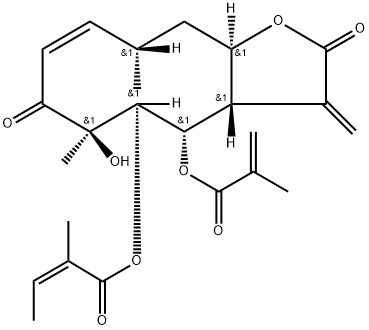 2-Butenoic acid, 2-methyl-, 2,3,3a,4,5,6,7,10,11,11a-decahydro-6-hydroxy-6,10-dimethyl-3-methylene-4-[(2-methyl-1-oxo-2-propenyl)oxy]-2,7-dioxocyclodeca[b]furan-5-yl ester, [3aS-[3aR*,4R*,5S*(Z),6S*,8Z,10R*,11aS*]]- (9CI) 结构式