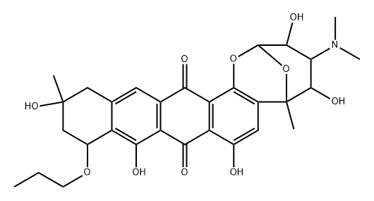 [2R,(+)]-4α-(Dimethylamino)-3,4,5,6,11,12,13,14-octahydro-3β,5β,8,10,13α-pentahydroxy-6,13-dimethyl-11α-propoxy-2α,6α-epoxy-2H-naphthaceno[1,2-b]oxocin-9,16-dione 结构式