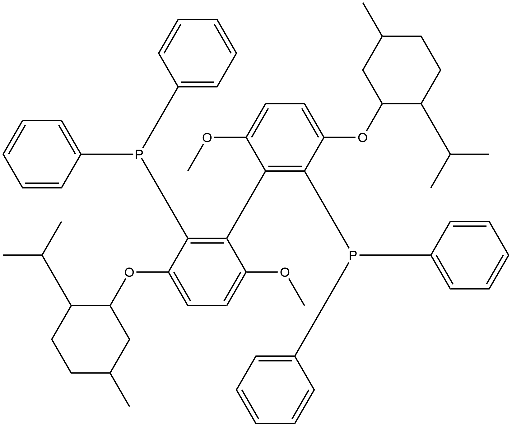 ((1S)-3,3'-双(((1R,2S,5R)-2-异丙基-5-甲基环己基)氧基)-6,6'-二甲氧基-[1,1'-联苯]-2,2'-二酰基)双(二苯基膦) 结构式