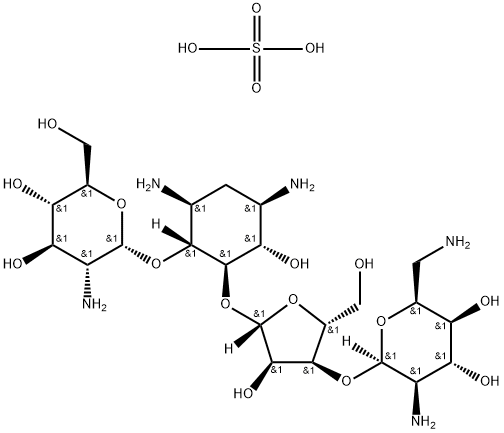 (2S,3S,4R,5R,6R)-5-氨基-2-(氨基甲基)-6-(((2R,3S,4R,5S)-5-(((1R,2R,3S,5R,6S)-3,5-二氨基-2-(((2S,3R,4R,5S,6R)-3-氨基-4,5-二羟基-6-(羟甲基)四氢-2H-吡喃-2-基)氧基)-6-羟基环己基)氧基)-4-羟基-2-(羟甲基)四氢呋喃-3-基)氧基)四氢-2H-吡喃-3,4-二醇硫酸盐 结构式