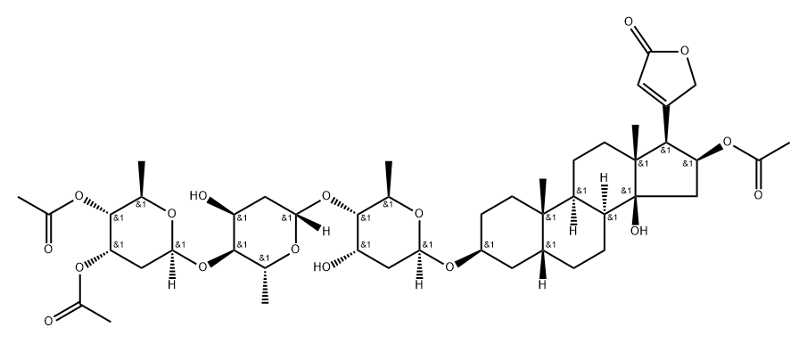 16β-(Acetyloxy)-3β-[[4-O-[4-O-(3-O,4-O-diacetyl-2,6-dideoxy-β-D-ribo-hexopyranosyl)-2,6-dideoxy-β-D-ribo-hexopyranosyl]-2,6-dideoxy-β-D-ribo-hexopyranosyl]oxy]-14-hydroxy-5β-card-20(22)-enolide 结构式