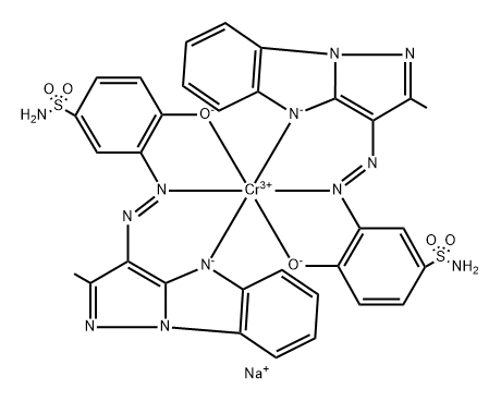 sodium bis[4-hydroxy-3-[(2-methyl-4H-pyrazolo[1,5-a]benzimidazol-3-yl)azo]benzene-1-sulphonamidato(2-)]chromate(1-) 结构式