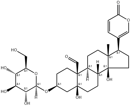 3β-(D-Glucopyranosyloxy)-5,14-dihydroxy-19-oxo-5β-bufa-20,22-dienolide 结构式