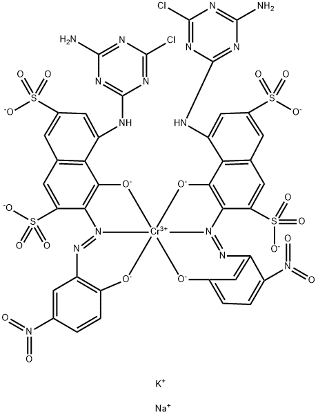 二[5-[(4-氨基-6-氯-1,3,5-三嗪-2-基)氨基]-4-羟基-3-[(2-羟基-5-硝基苯基)偶氮]-2,7-萘二磺酸根合(4-)]铬酸(5-)四钾钠 结构式