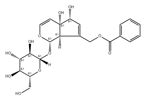 [(1S)-7-[(Benzoyloxy)methyl]-1,4a,5,7aα-tetrahydro-4aα,5α-dihydroxycyclopenta[c]pyran-1-yl]β-D-glucopyranoside 结构式