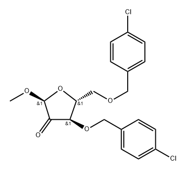 Methyl 3,5-di-O-(4-chlorobenzyl)-2-oxo-alpha-D-ribofuranoside 结构式