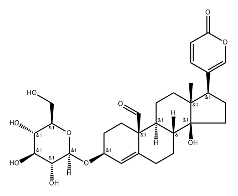 3β-[(β-D-Glucopyranosyl)oxy]-14-hydroxy-19-oxobufa-4,20,22-trienolide 结构式