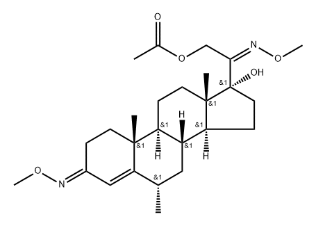 21-Acetoxy-17-hydroxy-6α-methylpregn-4-ene-3,20-dione bis(O-methyl oxime) 结构式