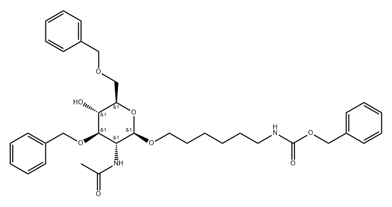 Carbamic acid, 6-2-(acetylamino)-2-deoxy-3,6-bis-O-(phenylmethyl)-.beta.-D-glucopyranosyloxyhexyl-, phenylmethyl ester 结构式