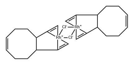 Rhodium, bis[5,6-bis(eta2-ethenyl)cyclooctene]di-mu-chlorodi-, stereoi somer 结构式