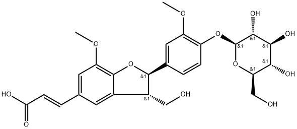 2-Propenoic acid, 3-[(2R,3S)-2-[4-(β-D-glucopyranosyloxy)-3-methoxyphenyl]-2,3-dihydro-3-(hydroxymethyl)-7-methoxy-5-benzofuranyl]-, (2E)- 结构式