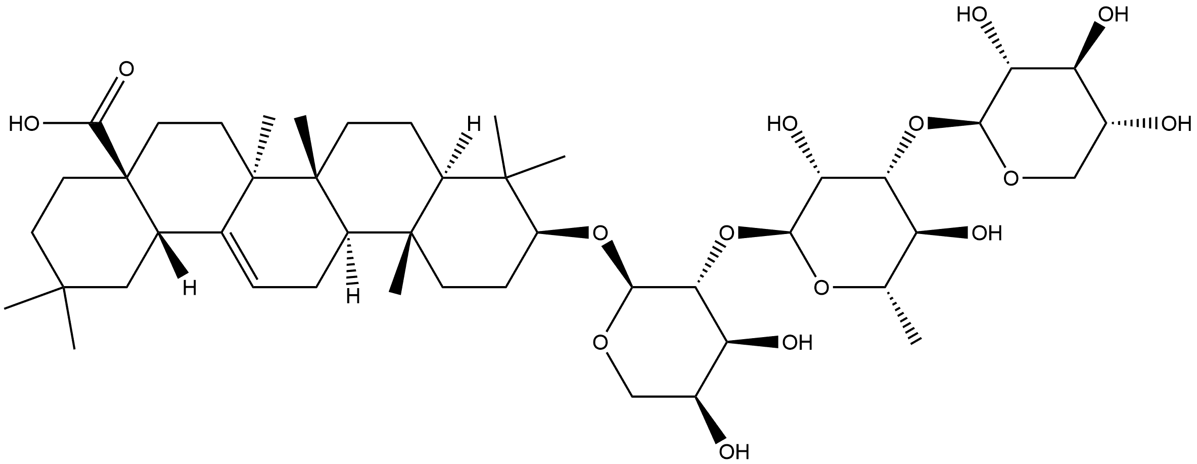 齐墩果酸-3-O-Β-D-吡喃木糖基(1→3)-Α-L-吡喃鼠李糖基(1→2)-Α-L-吡喃阿拉伯糖苷 结构式