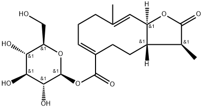 β-D-Glucopyranose, 1-[(3S,3aS,6Z,10E,11aS)-2,3,3a,4,5,8,9,11a-octahydro-3,10-dimethyl-2-oxocyclodeca[b]furan-6-carboxylate] 结构式