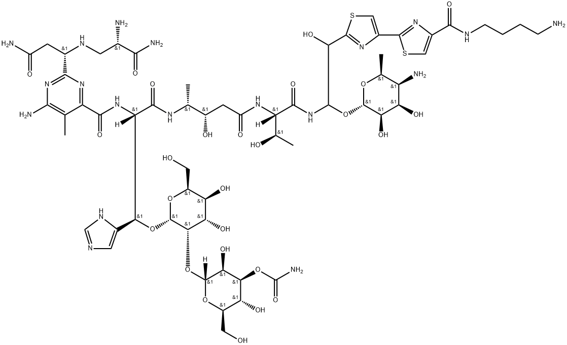 N1-(4-Aminobutyl)-13-[(4-amino-4,6-dideoxy-α-L-talopyranosyl)oxy]-19-demethyl-12-hydroxybleomycinamide 结构式