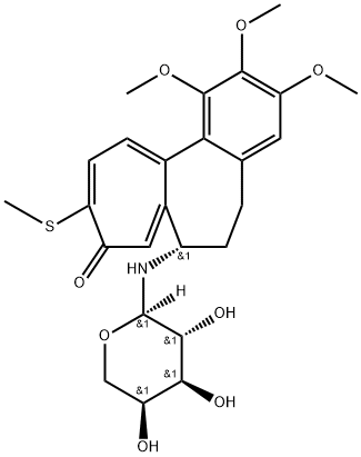 (S)-7-(α-L-Arabinopyranosylamino)-6,7-dihydro-1,2,3-trimethoxy-10-(methylthio)benzo[a]heptalen-9(5H)-one 结构式