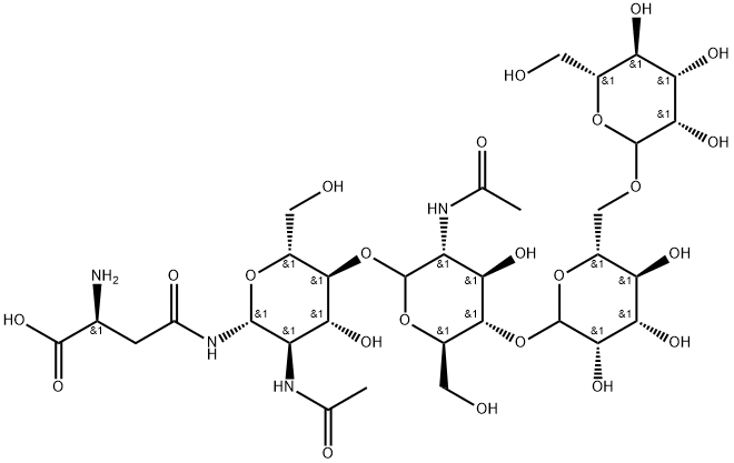 D-mannopyranosyl-(1-6)-D-mannopyranosyl-(1-4)-2-acetamido-2-deoxy-D-glucopyranosyl-(1-4)-2-acetamido-1-N-(4'-L-aspartyl)-2-deoxy-beta-D-glucopyranosylamine 结构式