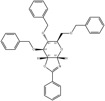 (3aS,5R,6R,7S,7aR)-6,7-Bis-benzyloxy-5-benzyloxymethyl-2-phenyl-5,6,7,7a-tetrahydro-3aH-pyrano[2,3-d]oxazole 结构式