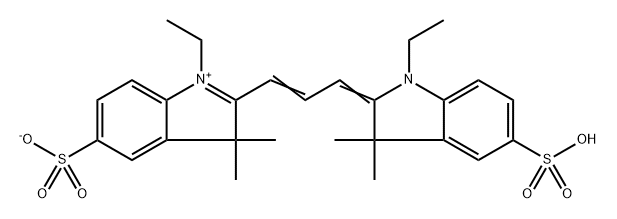 1-乙基-2-((3-(1-乙基-3,3-二甲基-5-磺基吲哚啉-2-亚基)丙-1-烯-1-基)-3,3-二甲基-3H-吲哚-1-鎓-5-磺酸盐 结构式