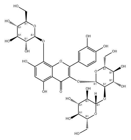 棉花皮素-3-槐二糖-8-葡萄糖苷 结构式