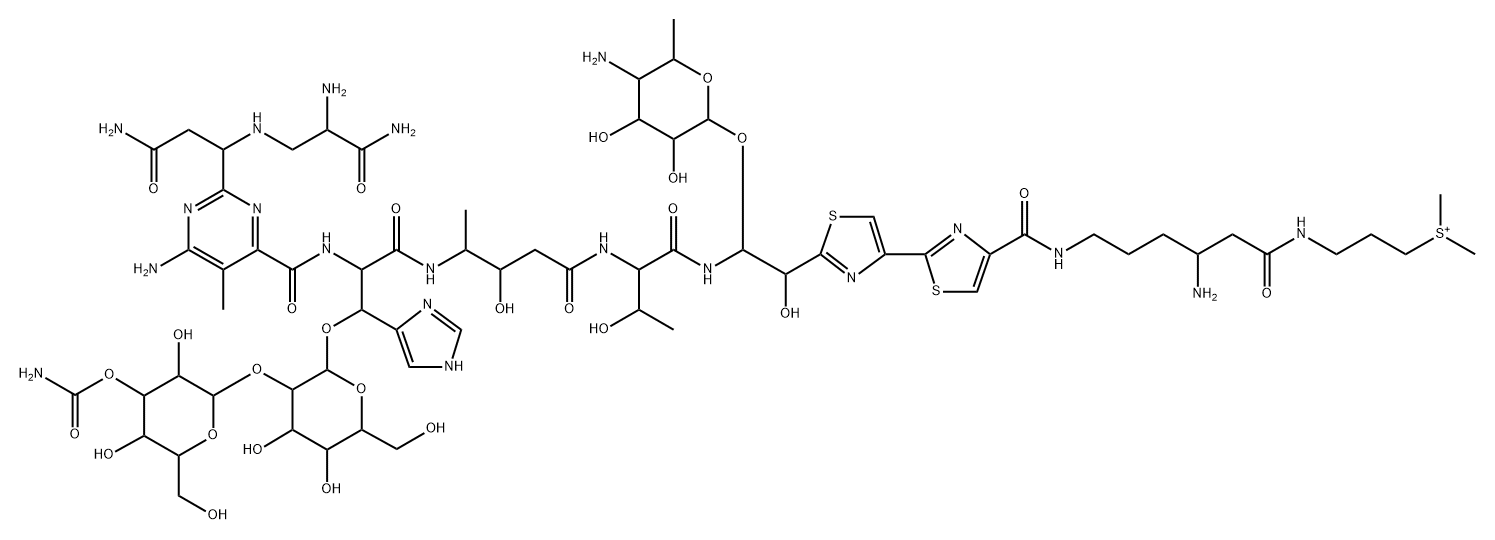 13-[(4-Amino-4,6-dideoxy-α-L-talopyranosyl)oxy]-N1-[4-amino-6-[[3-(dimethylsulfonio)propyl]amino]-6-oxohexyl]-19-demethyl-12-hydroxybleomycinamide 结构式