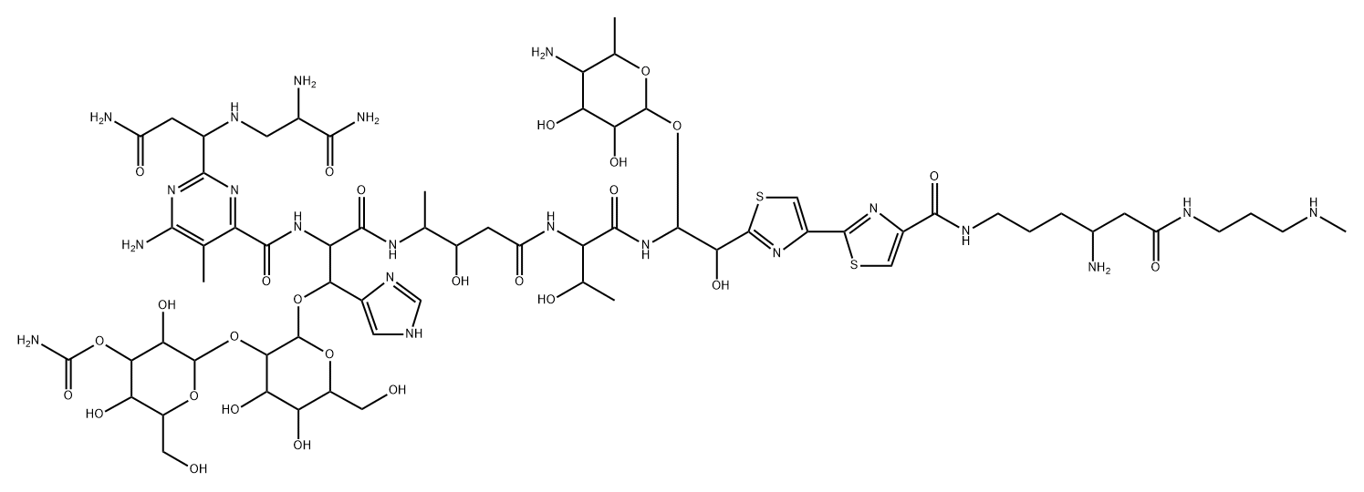 [2-[2-[2-[[6-amino-2-[1-[(2-amino-2-carbamoyl-ethyl)amino]-2-carbamoyl -ethyl]-5-methyl-pyrimidine-4-carbonyl]amino]-2-[[4-[[1-[[1-(5-amino-3 ,4-dihydroxy-6-methyl-oxan-2-yl)oxy-2-[4-[4-[[4-amino-5-(3-methylamino propylcarbamoyl)pentyl]carbamoyl]-1,3-thiazol-2-yl]-1,3-thiazol-2-yl]- 2-hydroxy-ethyl]carbamoyl]-2-hydroxy-propyl]carbamoyl]-3-hydroxy-butan -2-yl]carbamoyl]-1-(3H-imidazol-4-yl)ethoxy]-4,5-dihydroxy-6-(hydroxym ethyl)oxan-3-yl]oxy-3,5-dihydroxy-6-(hydroxymethyl)oxan-4-yl] carbamat e 结构式