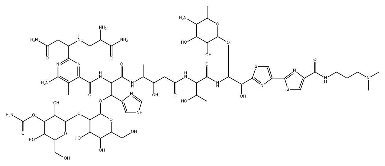 13-[(4-Amino-4,6-dideoxy-α-L-talopyranosyl)oxy]-19-demethyl-N1-[3-(dimethylamino)propyl]-12-hydroxybleomycinamide 结构式