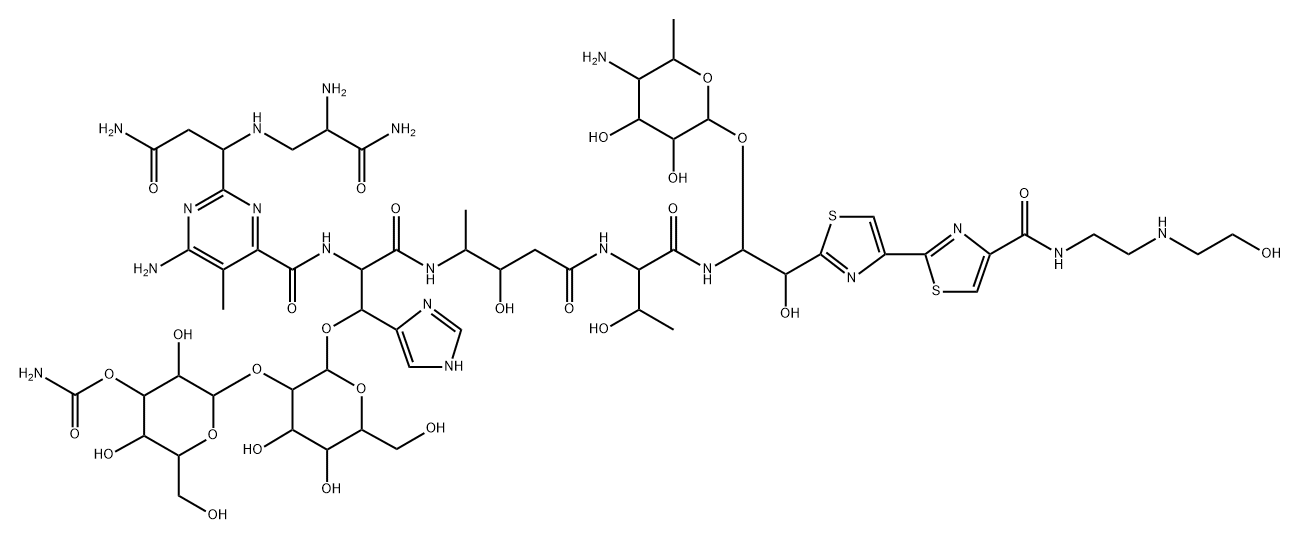 13-[(4-Amino-4,6-dideoxy-α-L-talopyranosyl)oxy]-19-demethyl-12-hydroxy-N1-[2-[(2-hydroxyethyl)amino]ethyl]bleomycinamide 结构式