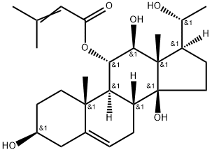 (20R)-Pregn-5-ene-3β,11α,12β,14,20-pentol 11-(3-methyl-2-butenoate) 结构式