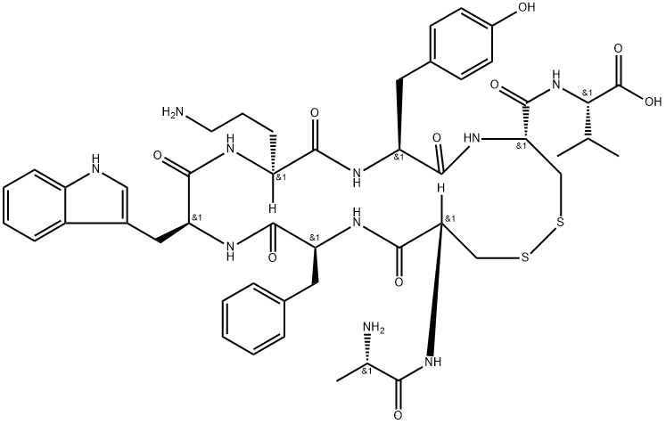 H-ALA-CYS-PHE-TRP-ORN-TYR-CYS-VAL-OH(DISULFIDE BRIDGE CYS2-CYS7) 结构式