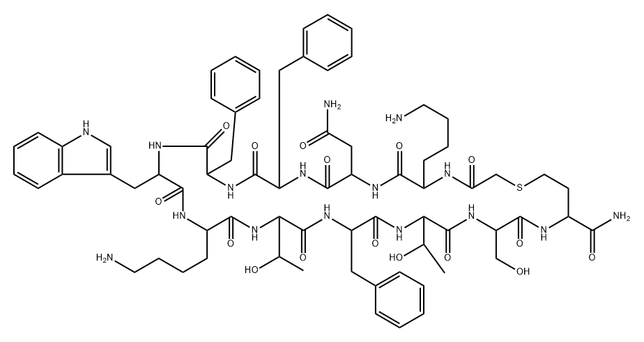 somatostatin, cyclo(des-Ala(1)-des-Gly(2)-S-COMe-homo-CysNH2(3)-Trp(8)-des-Cys(14))- 结构式