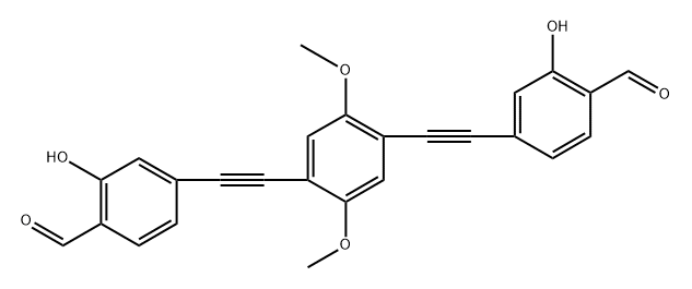 4,4-((2,5-二甲氧基-1,4-亚苯基)双(乙炔-2,1-二基))双(2-羟基苯甲醛) 结构式