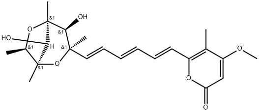 4-Methoxy-5-methyl-6-[(1E,3E,5E)-6-[(1R,8S)-4α,8-dihydroxy-1α,3,5α,7α-tetramethyl-2,6-dioxabicyclo[3.2.1]octan-3α-yl]-1,3,5-hexatrienyl]-2H-pyran-2-one 结构式