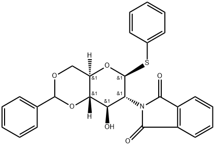 苯基 4,6-O-亚苄基-2-脱氧-2-邻苯二甲酰亚胺基-1-硫代-BETA-D-吡喃葡萄糖苷 结构式