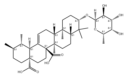 (1S,2R,4aS,6aR,6aS,6bR,10S,12aS,14bS)-1,2,6b,9,9,12a-hexamethyl-10-[(2 S,3S,4R,5R,6S)-3,4,5-trihydroxy-6-methyl-oxan-2-yl]oxy-2,3,4,5,6,6a,7, 8,8a,10,11,12,13,14b-tetradecahydro-1H-picene-4a,6a-dicarboxylic acid 结构式