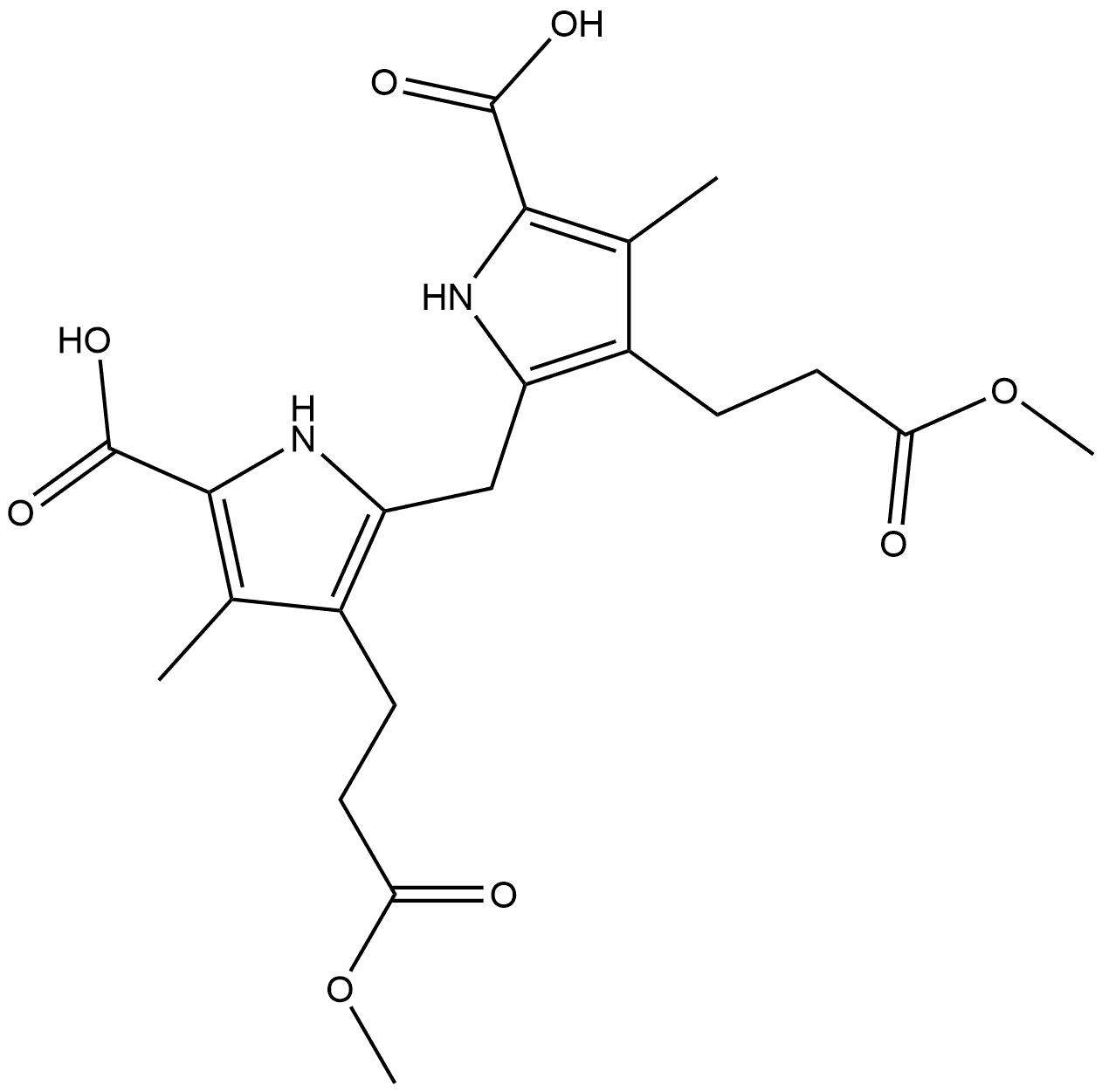 1H-Pyrrole-3-propanoic acid, 2,2'-methylenebis[5-carboxy-4-methyl-, α,α'-dimethyl ester 结构式