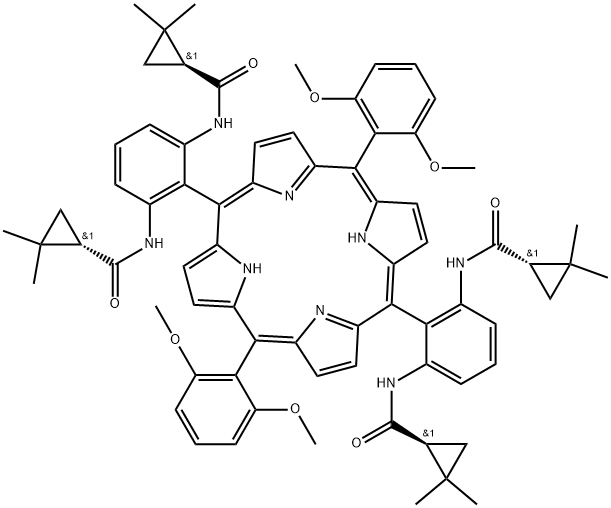 (1S,1'S)-N,N'-(((4Z,6E,9Z,15Z,19E)-5,15-双(2,6-二甲氧基苯基)-1H,20H-卟啉-10,20-二基)双(3-((R)-2,2-二甲基环丙基-1-甲酰胺)-2,1-亚苯基))双(2,2-二甲基环丙基-1-甲酰胺) 结构式