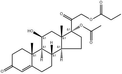 Pregn-4-ene-3,20-dione, 17-(acetyloxy)-11-hydroxy-21-(1-oxopropoxy)-, (11β)- (9CI) 结构式