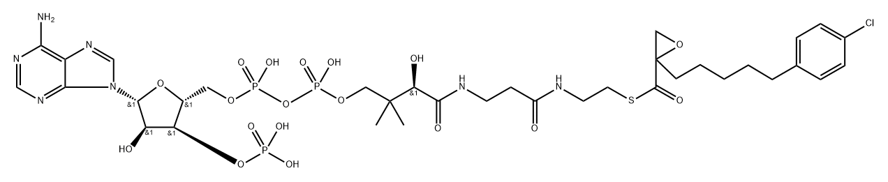 S-(2-(5-(4-chlorophenyl)pentyl)oxiranecarboxylate)-coenzyme A 结构式