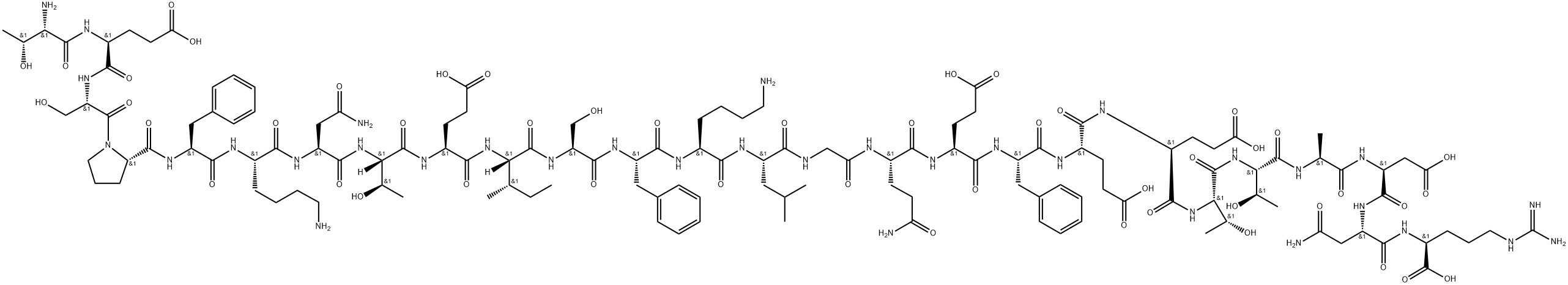 L-Arginine, L-threonyl-L-α-glutamyl-L-seryl-L-prolyl-L-phenylalanyl-L-lysyl-L-asparaginyl-L-threonyl-L-α-glutamyl-L-isoleucyl-L-seryl-L-phenylalanyl-L-lysyl-L-leucylglycyl-L-glutaminyl-L-α-glutamyl-L-phenylalanyl-L-α-glutamyl-L-α-glutamyl-L-threonyl-L-threonyl-L-alanyl-L-α-aspartyl-L-asparaginyl- 结构式
