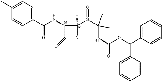 4-Thia-1-azabicyclo[3.2.0]heptane-2-carboxylic acid, 3,3-dimethyl-6-[(4-methylbenzoyl)amino]-7-oxo-, diphenylmethyl ester, 4-oxide, [2S-(2α,5α,6α)]- 结构式
