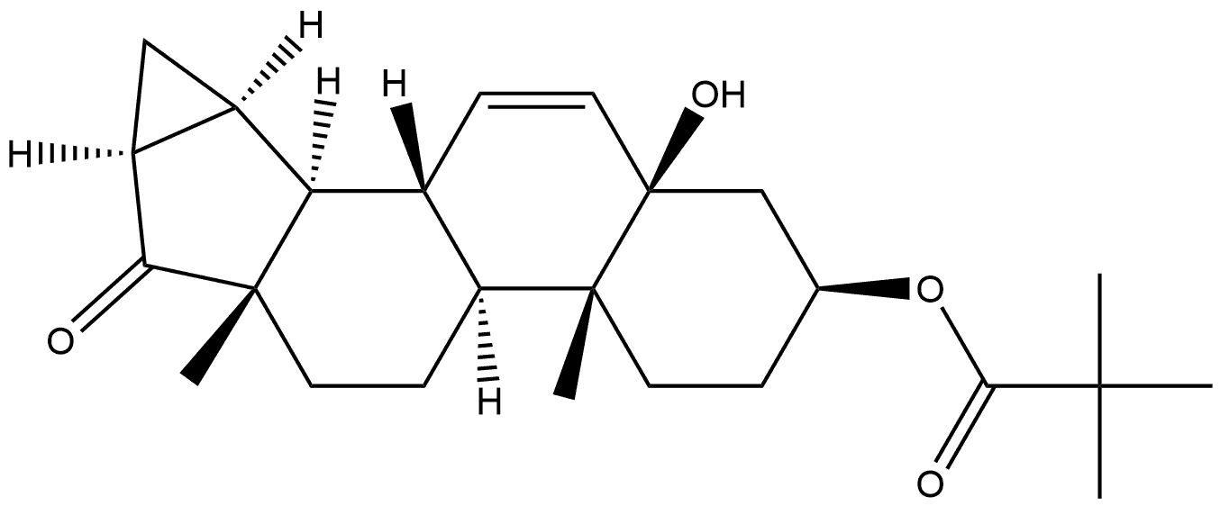 3'H-Cycloprop[15,16]androsta-6,15-dien-17-one, 3-(2,2-dimethyl-1-oxopropoxy)-15,16-dihydro-5-hydroxy-, (3β,5β,15α,16α)- 结构式