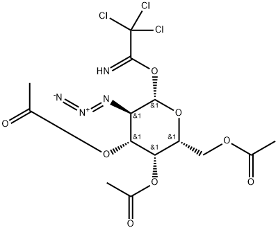 (2R,3R,4R,5R,6S)-2-(乙酰氧基甲基)-5-叠氮-6-(2,2,2-三氯-1-氨亚基乙氧基)四氢-2H-吡喃-3,4-叉基二醋酸盐 结构式